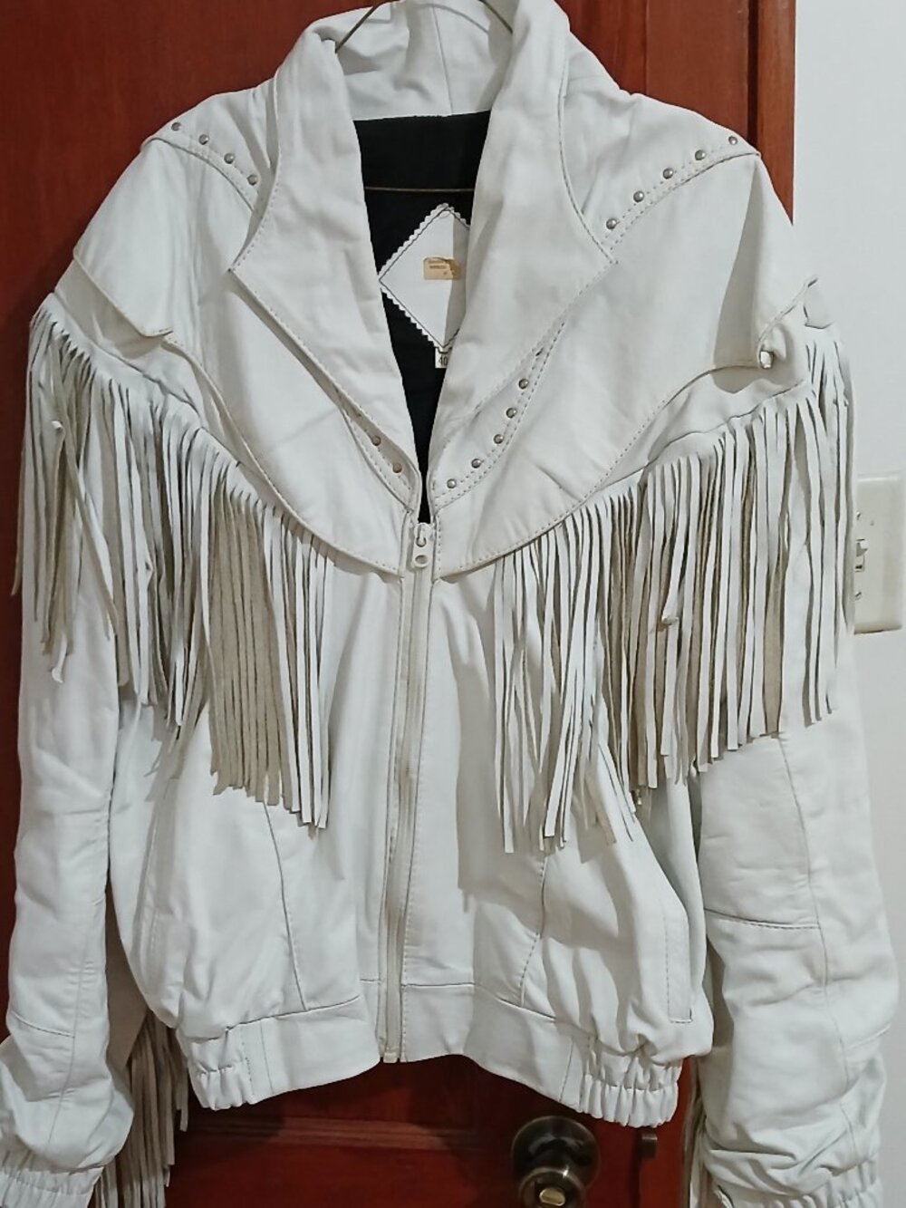 Vintage Western White Leather Fringe Jacket